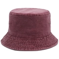 Foldable solid burgundy washed denim bucket hat with metal eyelets and stitched brim - Red