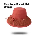 Orange summer sun hat with hollow weave brim and decorative bow for beach and travel - One Size 58cm / Orange