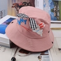 Pink cartoon bunny sun hat for kids with checkered bow and adjustable chin strap - One Size 54cm / Sakura Pink