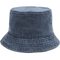 Classic dark blue washed denim bucket hat with metal eyelets and a wide stitched brim - Blue