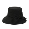 Women's black bucket hat with wide brim and elegant side bow decoration for sun protection - 56-58cm / Black