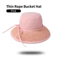Detail of pink sun hat with breathable woven brim and decorative drawstring bow - One Size 58cm / Pink