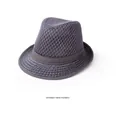 Détail du chapeau fedora gris foncé en maille respirante avec texture tissée et ruban - 57-58cm (Ajustable) / gris foncé