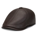 Deep brown faux leather newsboy cap for men with ear flaps and warm lining - One Size 58cm / Leather Coffee
