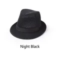 Detail of dark black breathable mesh fedora hat with a stylish matching decorative ribbon - 57-58cm (Adjustable) / Dark Black