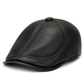 Classic black faux leather flat cap with lychee texture and ear protection for winter - One Size 58cm / Black Leather
