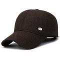 Men's winter dark brown warm earflap baseball cap with wool jacquard and fleece lining - Adjustable 56-59cm / Coffee