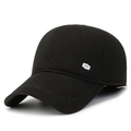 Winter black wool baseball cap with fleece lining and ear flaps for men windproof style - Adjustable 56-59cm / Black