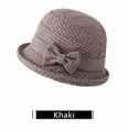 Détail du chapeau cloche en laine pied-de-poule kaki avec nœud pour femmes âgées - Réglable 56-59cm / Khaki