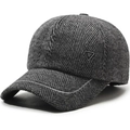 Men's wool baseball cap with grey herringbone pattern and warm ear flaps for winter - Adjustable 57-59cm / Gray