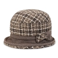 Cappello a secchiello vintage in lana scozzese marrone con fiocco per l'inverno - Regolabile 57-59cm / Cachi