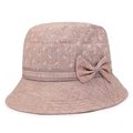 Chapeau d'été pour femmes avec broderie de plumes et décoration de nœud en vieux rose - Réglable 56-59cm / Khaki (Nœud à Rayures)