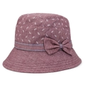 Breathable wine red sun hat for elderly women with white leaf print and bow decoration - Adjustable 56-59cm / Light Red (Striped Bow)