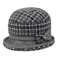 Cappello cloche in lana scozzese da donna con fiocco pied de poule invernale - Regolabile 57-59cm / Grigio