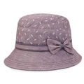 Women's sun protection bucket hat in purple cotton with leaf prints and bow detail - Adjustable 56-59cm / Light Purple (Striped Bow)