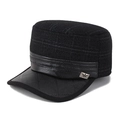 Casquette militaire d'hiver pour homme en tissu écossais noir avec visière en similicuir - Taille Unique 58cm / Carreaux Bleus (Avec Cache-oreilles)