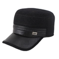 Casquette plate noire avec cache-oreilles et visière en cuir pour homme âgé hiver - Taille Unique 58cm / Carreaux Café (Avec Cache-oreilles)