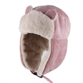 Chapeau d'aviateur en velours rose avec doublure en fausse fourrure et oreilles - Taille Unique 58cm / Rose (Velours Côtelé)