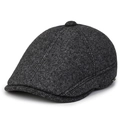 Detailed texture of dark grey wool blend flat cap for elderly men with metal logo - One Size 58cm / Woolen Gray