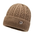 Bonnet en maille marron foncé pour femmes avec doublure polaire et logo métallique orné - Élastique 56-60cm / Khaki
