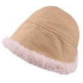 Khaki twill fisherman bucket hat with white faux fur lining and plush brim detail - One Size 58cm / Khaki
