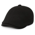 Detail view of black wool newsboy cap with earflaps for men and premium stitching - One Size 58cm / Tweed Black