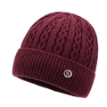 Deep wine red cable knit winter hat for women with warm fleece lining and metal number 5 tag - Elastic 56-60cm / Purple