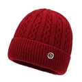 Bonnet d'hiver rouge tricoté pour femme avec motif torsadé et doublure polaire - Élastique 56-60cm / Rouge