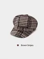Classic brown plaid newsboy cap for women featuring vintage octagonal style and autumn texture - Adjustable 56-59cm / Brown Striped