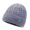 Bonnet d'hiver en tricot torsadé lavande avec doublure velours et emblème pour femmes - Élastique 56-60cm / Gris