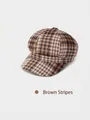 Casquette gavroche classique à carreaux marron pour femme en laine de style anglais - Réglable 56-59cm / Rayures Brunes