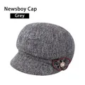 Grijze tweed bucket hat met bruine bloem en parel accent voor damesmode - Verstelbaar 56-59cm / Grijs