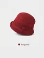 Detailed view of wine red bucket hat with woven band and decorative buttons for women - Adjustable 56-59cm / Burgundy