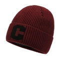 Berretto in maglia spessa rosso scuro con logo C nero e calda fodera in pile - Borgogna
