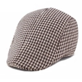 Close-up detail of the brown houndstooth pattern fabric on a vintage flat cap - One Size 58cm / Coffee Houndstooth