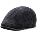 Casquette en velours côtelé gris foncé avec visière en cuir noir pour homme en hiver - 56-59cm(Réglable) / Sergé Gris