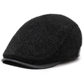 Béret noir pour homme en polaire chaude avec visière en cuir pour l'automne-hiver - 56-59cm(Réglable) / Sergé Noir