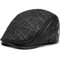 Men's black flat cap with geometric textured top and sleek leather side panels - 56-59cm(Adjustable) / Textured Pattern Black