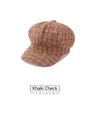 Klassische Schiebermütze mit Khaki-Karomuster aus strukturiertem Wollstoff für Damen - Verstellbar 56-59cm / Khaki Karo