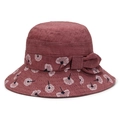 Damen Sonnenhut in Weinrot mit Blumenmuster und breiter Krempe mit Schleife - Einheitsgröße 58cm / Rot