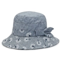 Blaugrauer Damen-Sonnenhut mit Blumenmuster, Schleife und breiter Krempe für optimalen Strandschutz - Einheitsgröße 58cm / Blau