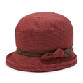 Chapeau cloche élégant à carreaux rouge-brun pour femmes avec nœud latéral et design rond - Ajustable 57-58cm / Rouge