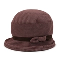 Chapeau cloche élégant à carreaux pour femmes avec nœud marron et bord incurvé - Ajustable 57-58cm / Rouge Foncé