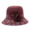 Women's wine red floral sun hat with a large decorative flower and breathable fabric - One Size 58cm / Burgundy