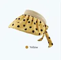 Chapeau pare-soleil jaune à pois avec couronne en paille et large bord pour femme - Ajustable 56-60cm / Jaune