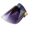 Detail der lila transparenten Sonnenblende mit Camouflage-Band und Gold-Schnalle - Einheitsgröße / Blau-Grau Tarnung