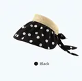 Détail de la visière à pois avec bande en paille et nœud décoratif au dos - Ajustable 56-60cm / Noir