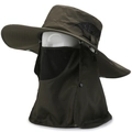 Cappello da sole verde oliva con tesa larga, maschera facciale e protezione per il collo - Taglia Unica 58cm / Verde Militare