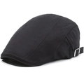 Detail showing the herringbone texture and silver metal adjustment buckle on the black cap - Adjustable 56-59cm / Black