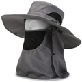 Dunkelgrauer Outdoor Sonnenhut mit Krempe und Maske für UV-Schutz und Angelsport - Einheitsgröße 58cm / Grau